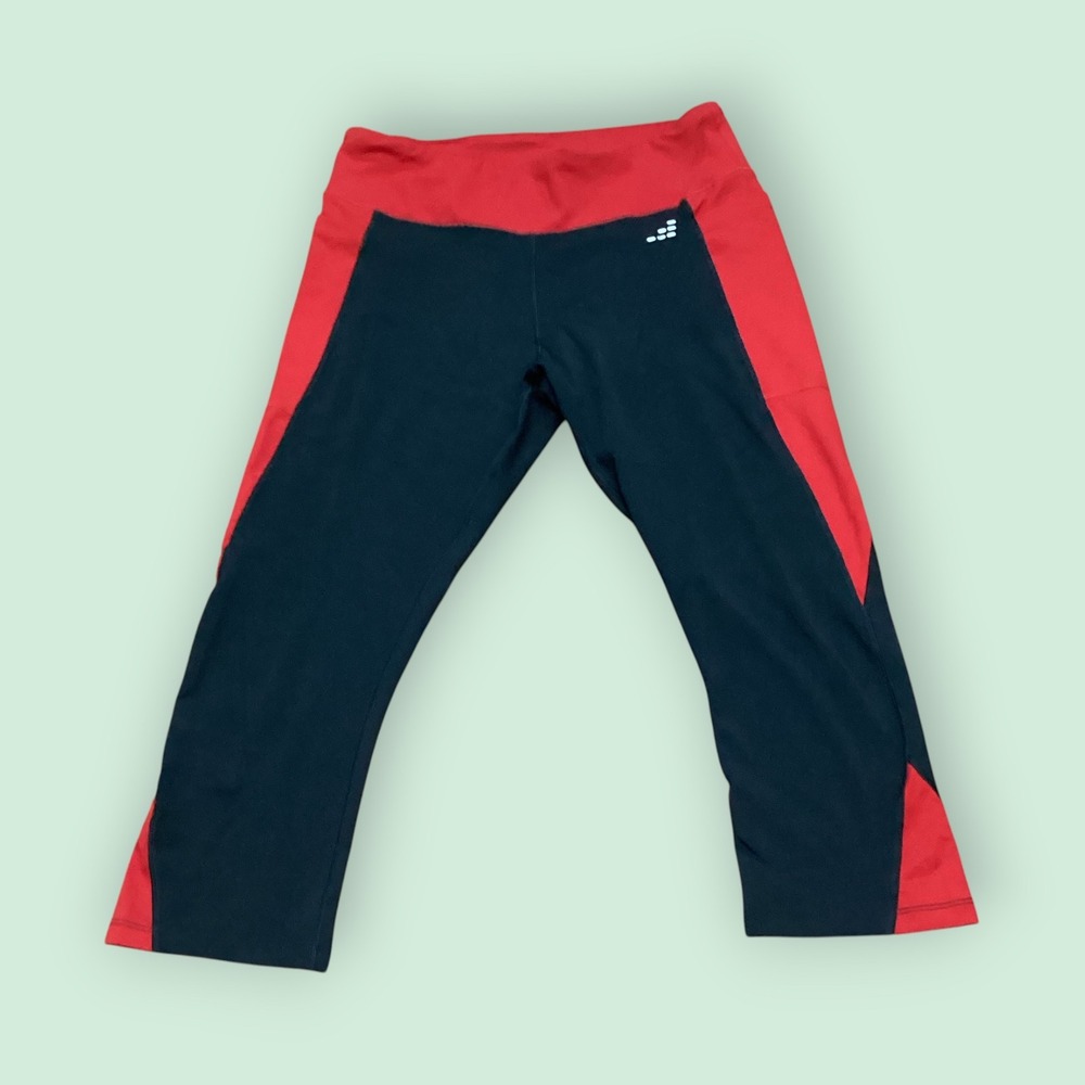 BCG Womens Black Red Colorblock Capri Athletic Leggings with Pockets Size L